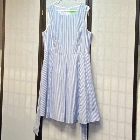 Pappagallo Fit & Flare Pleated Midi Dress Lined Stripe Blue White 16 Sleeveless - Picture 4 of 12